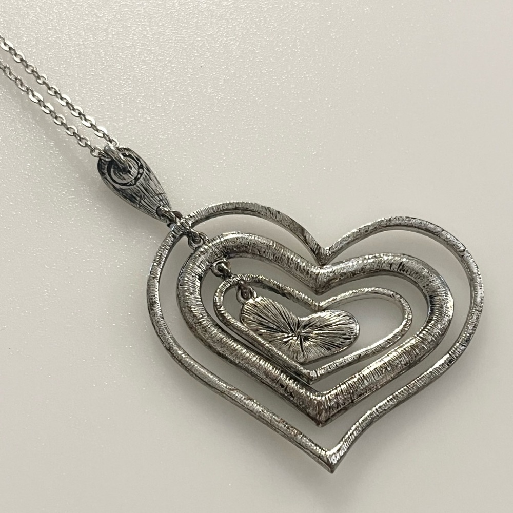 Rhinestone Layered Silver Tone Stacking Hearts Pe… - image 5